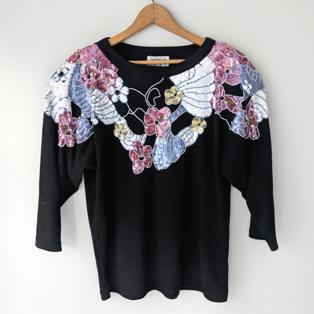 90s vtg sequin dolman sweatshirt top sz L